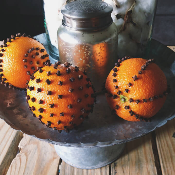 cloves in oranges for holiday decoration