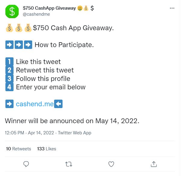 fake Cash App sweepstakes