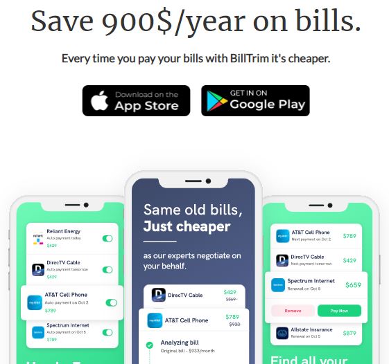 Sign up with BillTrim and save $900 a year on bills