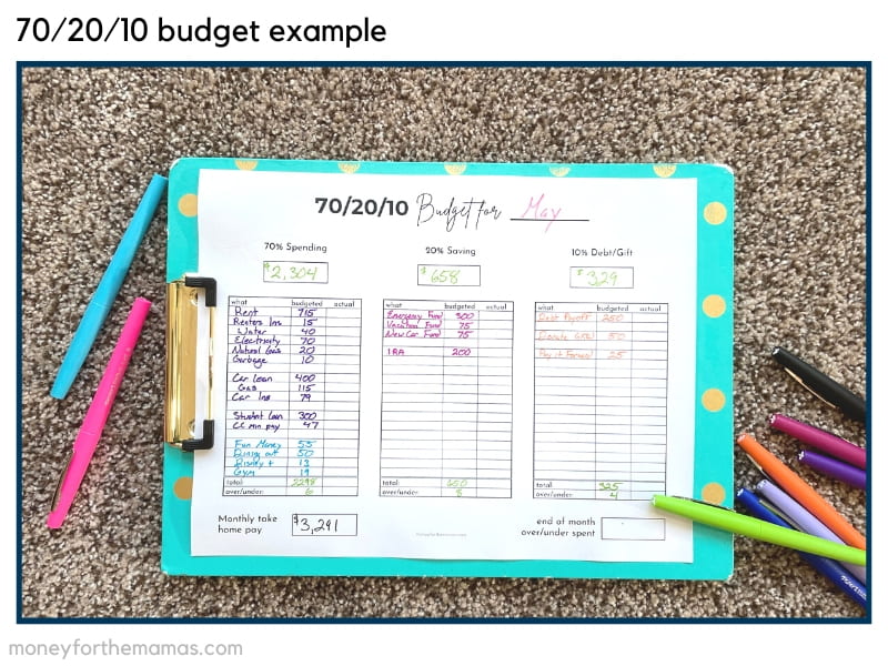 70/20/10 budget template example