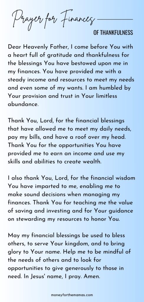 prayer for finances - of thankfulness